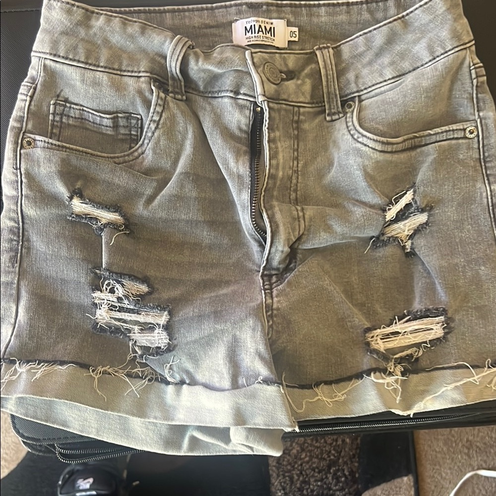 Miami Gray Jean Shorts with Distressed Details